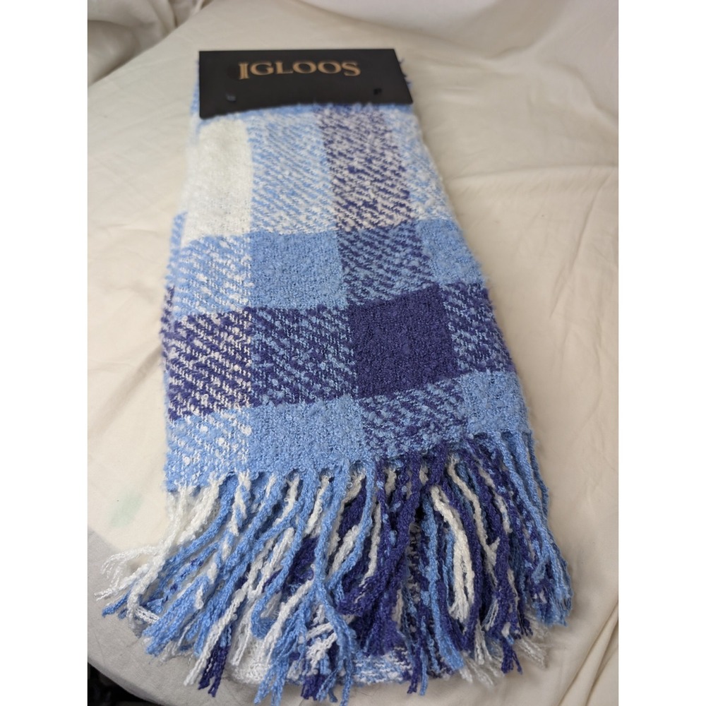 Igloos Blue And White‎ Plaid Scarf Wrap Brand New
